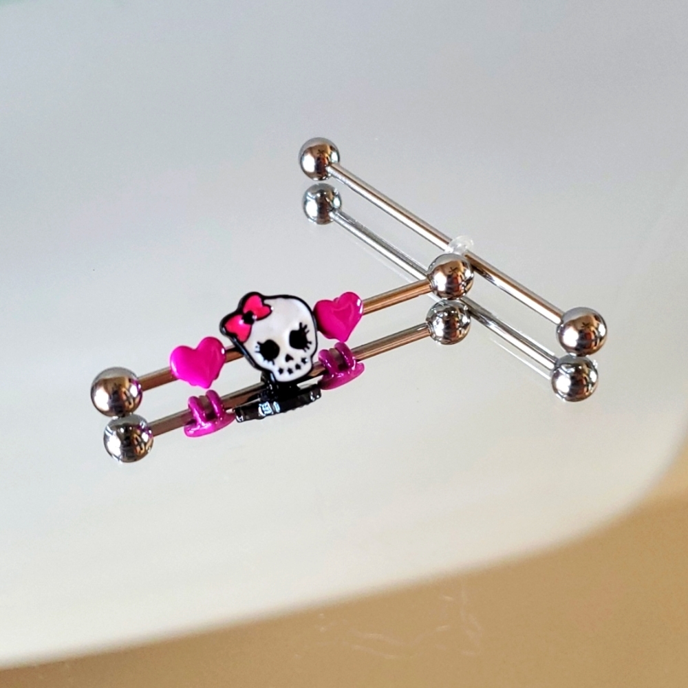 Industrial Piercing Jewelry Skull Heart Bow NWOT